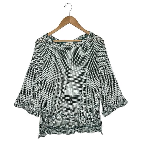 Umgee Tops - Umgee Top Womens L Open Knit Half Sleeve Cuff High Low Drop Shoulder Boho Green